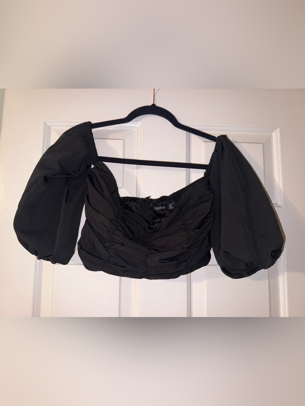 Boohoo Black Puff Sleeve Cropped Top